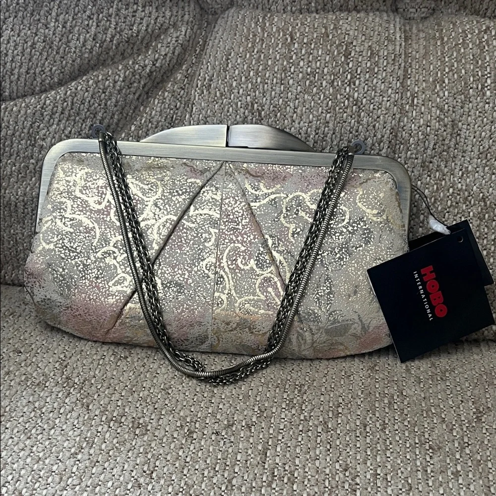 HOBO Women's Brushed Gold and Pink Patterned Clutch - Picture 1 of 6